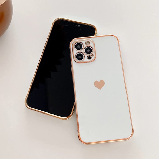 Soft Rubber Liquid Silicone Gold Heart Pattern Slim Protective Shockproof Case for iPhone 14, iPhone 14 Pro, iPhone 14 Plus, iPhone 14 Pro Max