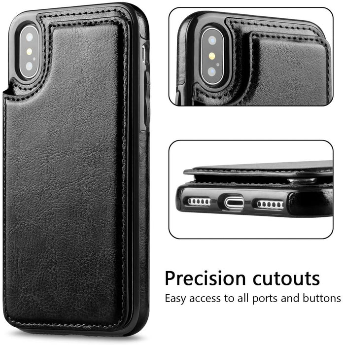 iPhone Xs Max Slim Fit Leather Wallet Case Card Slots Shockproof Folio Flip Protective Defender Shell