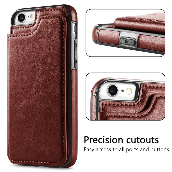 iPhone 7 Case & iPhone 8 Case Slim Fit Leather Wallet Case Card Slots Shockproof Folio Flip Protective Defender Shell