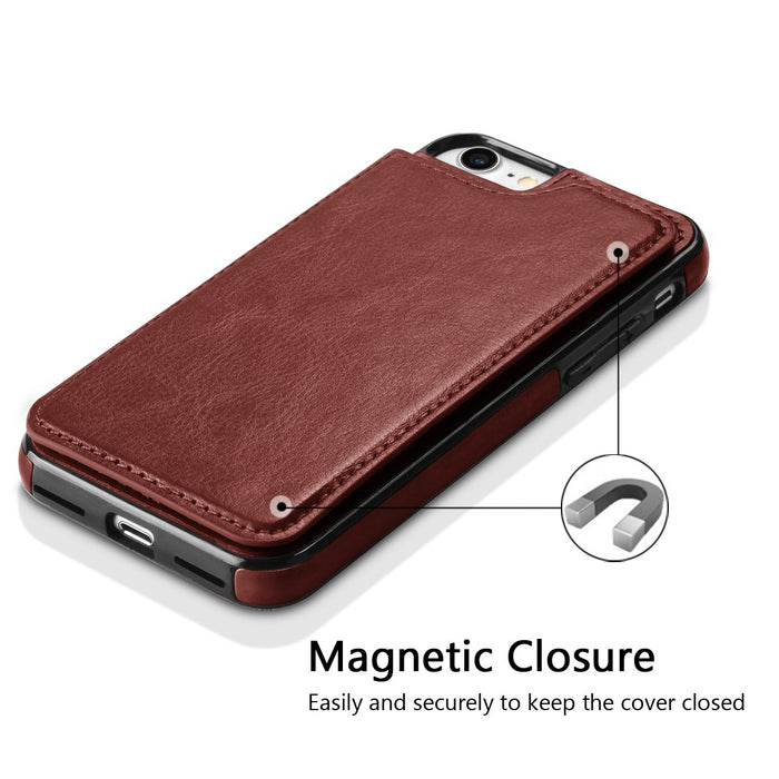 iPhone 7 Plus & iPhone 8  Plus Slim Fit Leather Wallet Case Card Slots Shockproof Folio Flip Protective Defender Shell