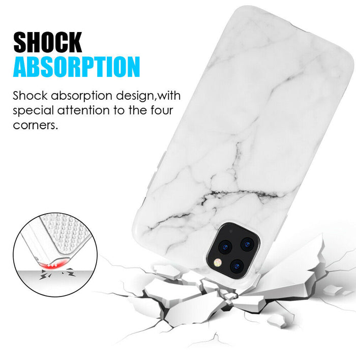 iPhone 11 Pro Max Marble Glass Silicone Case Cover (Assorted Color)