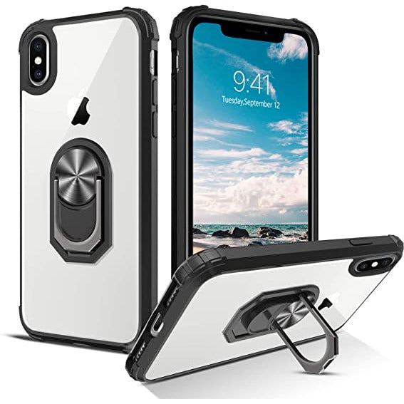 iPhone Xs Max Shockproof Cell Phone Case with Finger Ring 360 Degree Rotating Holder