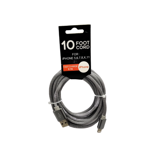 10 Ft Lightning (iPhone) USB Data Charging Cable (2.1A Fast Charge)